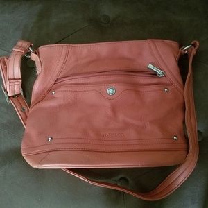 Salmon colored leather bag